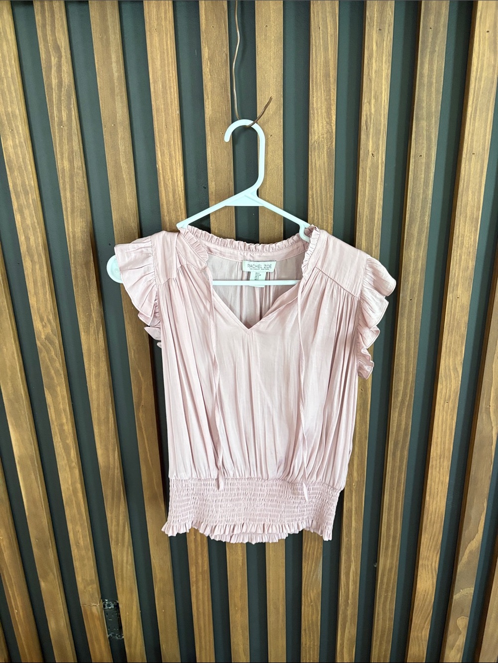 Rachel Zoe Light Pink Ruffle Sleeve V-Neck Blouse
